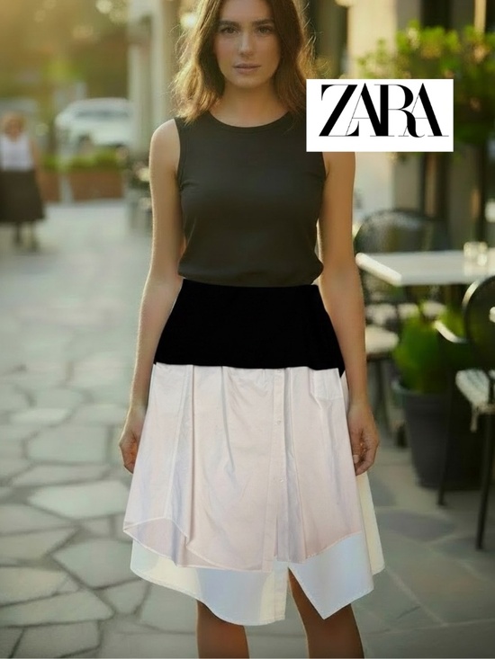 Zara Dresses & Skirts - ZARA Contrast Poplin Midi Skirt, XL,GP1543